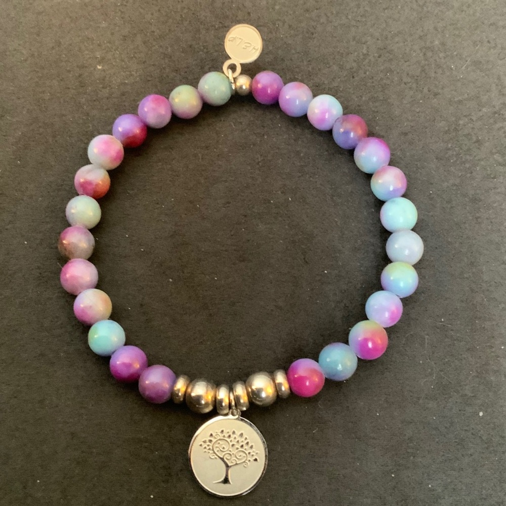 T Jazelle Help line Beaded Bracelet with Tree Charm